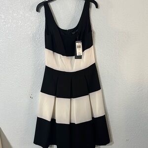 NWT Lauren Ralph Lauren Black Ivory Striped Pleated Mini Dress Size 0 $134